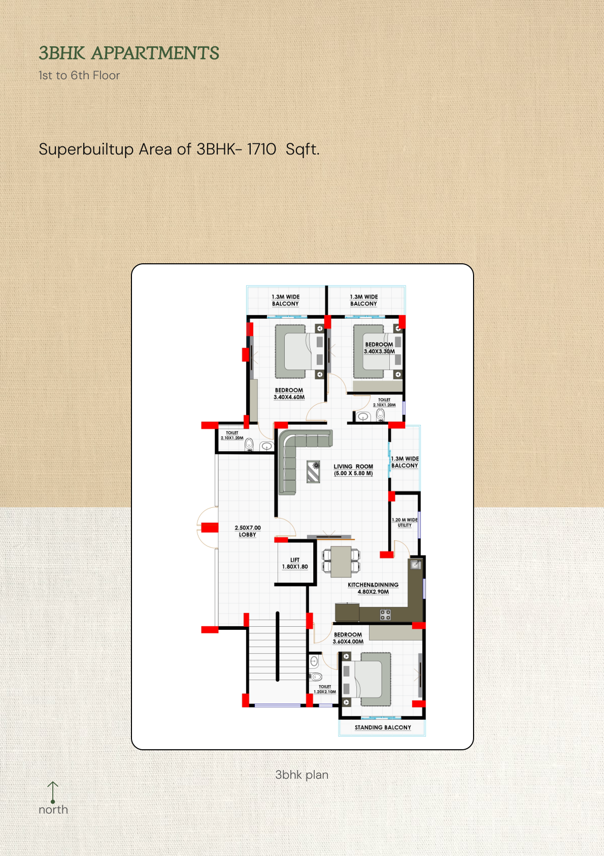 Mangalam Heights 3BHK Floor Plan
